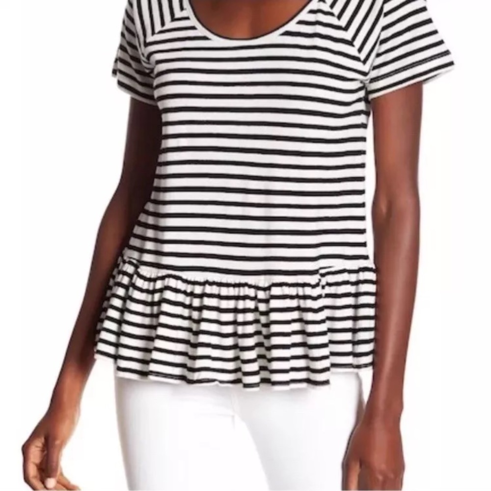NWT Lucky Brand Criss Cross Ruffled Peplum Tee S